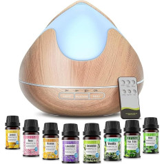 500 ml Aroma Diffuser with 8 x 10 ml Essential Oils Set, Fragrance Oil Diffuser with 14 Colours LED, 4 Timers, Auto-Off, Humidifier Diffuser with Remote Control