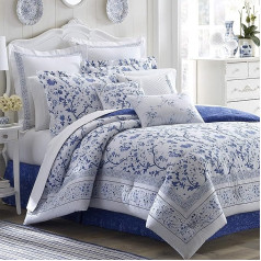 Laura Ashley - Divvietīga sega, divpusējs kokvilnas gultasveļas komplekts ar atbilstošu spilvendrānu, mājas dekors visiem gadalaikiem (Charlotte Blue, Twin)