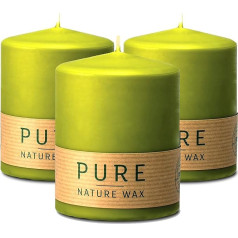 Hyoola Pure Natural Pillar Candles - 100 % dabīgā vaska sveces - nesatur parafīnu - diametrs 7 x 9 cm - zaļās sveces ar ilgu degšanas laiku - iepakojumā 3 gab.