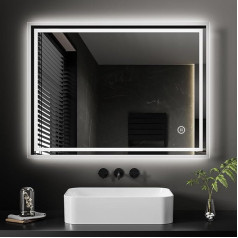 EMKE® 4 in 1 vannas istabas spogulis ar LED apgaismojumu, 80 x 60 cm, ar 3000K/4000K/6500K Touch+Dimmable+Demister Pad, IP44 enerģijas taupīšanas sienas spogulis ar apgaismojumu