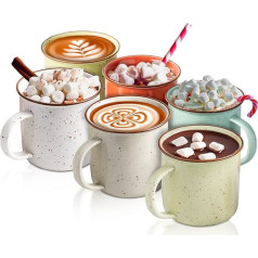 Ceramic Speckled Campfire Mugs - Set of 6 Colourful Coffee Cups - Ceramic Cups - Microwave & Dishwasher Safe - Practical and Decorative Cups for Your Favourite Drinks