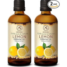 Citronu eļļa 200 ml, 2 x 100 ml, Citrus Limon, Itālija, 100% tīra citronu eļļa labam miegam, ķermeņa kopšanai, labsajūtai, labsajūtai, skaistumam, relaksācijai, aromterapijai, aromadifuzoram, eļļas degli