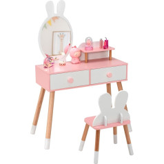 Dreamade Bērnu tualetes galdiņš 2-in-1 ar tabureti un noņemamu spoguli, bērnu koka grima galds, princeses tualetes galds, kosmētikas galds ar atvilktni bērniem meitenēm no 3 gadiem (balts)