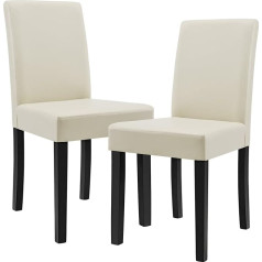 [En.casa] 2 mīkstie krēsli Krēmkrāsas ar masīvkoka kājām Krēsli ar mākslīgās ādas pārvalku Ēdamgalda krēsls Krēsls ar augstu atzveltni Virtuves krēsls