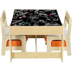 Woltu 3 dalių vaikiškas stalas su 2 kėdutėmis ir laikymo vieta vaikams Ikimokyklinio amžiaus vaikams Vaikiški baldai