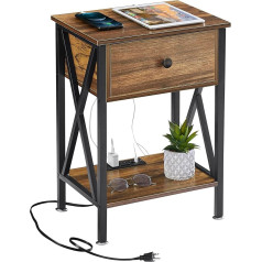 Vecelo Bedside Tables Modern Bedside Tables with Charging Station & Drawers & USB Ports Bedside Table for Bedroom Living Room 1 Pack (with Sockets) Retro Brown/1 Piece