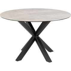 Ac Design Furniture Apaļš pusdienu galds Heather 4 personām, galda virsma pelēkā krāsā un metāla krustveida rāmis, virtuves galds ar keramikas virsmu, karstumizturīgs, izturīgs pret skrāpējumiem, diametrs 119 x augstums 75,5 cm