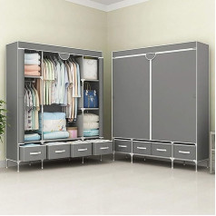 Anmas Power Wardrobe, Bedroom Fabric Wardrobe, Clothes Rail with Drawers, Foldable Coat Rack, 150 x 45 x 170 cm (Light Grey)