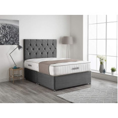 Bed Centre Ziggy divan gulta ar kašmira kabatas matraci, 2 atvilktnēm (vienā pusē) un galvgaldu, karaliska (150 cm x 200 cm)