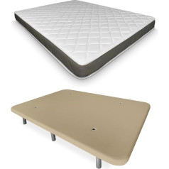 Duérmete Online DUÉRMETE ONLINE, Beige Full Bed with Reversible Mattress + Reinforced Padding 6 Legs Wooden 135 x 190 cm