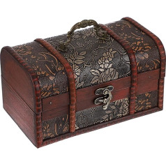 Ignpion Koka pirātu dārgumu lāde Floral Vintage dāvanu kaste Dekoratīvie rotaslietas Box Storage Box Koka uzglabāšanas kaste monētu kolekcijas vēstuļu Scavenger Hunting (vidēja)