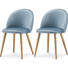Tukailai 2 šviesiai mėlynų aksominių valgomojo kėdžių komplektas, minkšta poilsio kėdė, sėdynė ir atlošas su medžio efekto metalinėmis kojelėmis valgomajame, svetainėje, miegamajame, namuose, biure