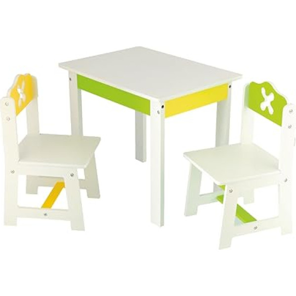 Bieco Kindersitzgruppe Frühling aus Holz, 3er Set | Sitzgruppe Kinder | Kindertisch mit Stühle | Spieltisch Baby | Kindersitzgruppe Holz | Safety 1st | Kinderstuhl und Tisch | Sitzhocker Kinder