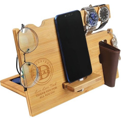 Awofer Wooden Phone Docking Station for Dad - Engraved Bedside Organizer with Phone Stand, Accessory Holder, Watch Stand - Personalized Gifts for Father's Day, Birthday, Thanksgiving, Christmas