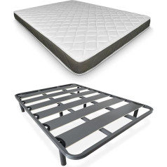 Duérmete Online DUÉRMETE ONLINE Full Bed with Reversible Mattress (Face for Winter/Summer) + Reinforced Slatted Base 40 x 30 mm with 4 Metal Feet - Alloy Steel, Grey, 90 x 190 cm