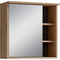 Byliving Wellness Mirror Cabinet with Easy-Care and Robust Melamine Surface, Mirror Door and Open Compartments, Wood Material, Brown, W 60, H 61, D 28 cm