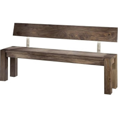 Massivmoebel24.De Nature Grey Modern Bench Made of Solid Wood #703 - Grey Oiled | Made of Sheesham Wood - with Backrest | 200 x 35 x 76 cm | Wooden Bench Solid Wood Bench