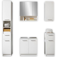 Stella Trading Bob Bathroom Furniture Set White - Modern Bathroom Furniture Set 5-Piece Consisting of Tall Cabinet, Wall Cabinet, Base Cabinet, Mirror Cabinet and Chest of Drawers - 166 x 196 x 33 cm