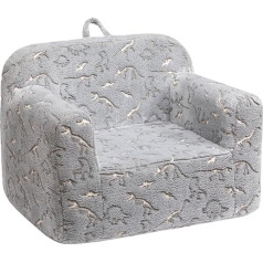 Bejoy Children's Sofa - Luminous in the Dark, Ultra Soft Foam, Single Seat with Cuddly Sherpa, Grey with Dinosaur Motif