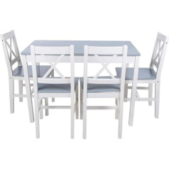 Cikonielf Masīvkoka ēdamgalds un 4 krēsli virtuves ēdamgaldam un 4 krēsliem (zili pelēks)