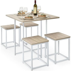Costway 5 detaļu pusdienu komplekts, galda komplekts, virtuves galds un 4 krēsli, metāla kājas, piemērots virtuvei, ēdamistabai, ietaupa vietu (dabīgs)