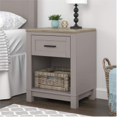 Ameriwood Home Carver 1 Drawer Bedside Table - Laminated MDF and Chipboard - Grey
