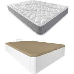 Duérmete Online Atmiņas putu matracis + Box Spring gulta Liela ietilpība Balta 135 x 190 cm Koka poliuretāns 135 x 190 cm