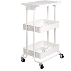 Amazon Basics Virtuvės vežimėlis, serviravimo vežimėlis, metalinis 2 aukštų su lentynomis, baltas