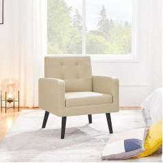 Yaheetech Atgāžamais krēsls ar koka kājām, Wingback krēsls, Mīkstie krēsli, Vienvietīgs dīvāns, TV krēsls, Maksimālā slodze 136 kg, viesistabai, Izgatavots no mākslīgās ādas, Bēšs