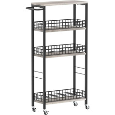 Norceesan 4 Tier Slim Storage Trolley, Narrow Kitchen Trolley on Wheels, Utility Rolling Cart with Wooden Table Mobile Shelf Unit, Bathroom Storage Organiser, Rolling Tower for Laundry, Narrow Spaces