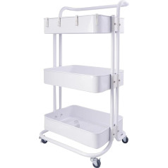 Lamde 3 Tier Metal Rolling Cart with Handle Multifunctional Storage Cart for Office Living Room Kitchen Moving Storage Cart with Wheels (C-White)