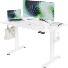 Claiks Reguliuojamo aukščio stalas, 120 x 60 cm, elektrinis stovimas stalas su kabelių valdymu, kompiuterio stalas, sėdynė ir stovas su atminties funkcija ir apsauga nuo susidūrimo, baltos spalvos