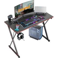 Desino Žaidimų stalas, 80 x 50 cm ergonomiškas kompiuterio stalas, stalas su anglies pluošto paviršiumi, tvirtas ausinių kabliukas žaidimams, mokymuisi, namams, miegamajam, juodas