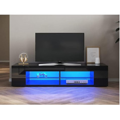 Sonni TV skapītis, TV skapītis ar LED apgaismojumu ar 12 krāsu iestatījumiem, stikla plaukti, melns, 135 x 39 x 30 cm