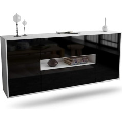 Dekati Stamford Hanging Sideboard (180 x 77 x 35 cm) Body White Matt - Front High Gloss Black - Push to Open