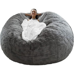 Cookit Bean Bag krēsla vāks (tas bija tikai viens vāks, nevis pilns Bean Bag) Krēsla spilvens Liels apaļš mīksts mīksts pūkains PV Velvet mazgājams slinks dīvāna gultas vāks Dzīvojamās istabas mēbeles, 5 ft / 150 cm tumši pelēks