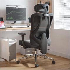 Hbada Ergonomic Office Chair, Desk Chair with Adjustable Headrest, Lumbar Support, Large Angle Reclining Computer Chair, Backrest Made of Elastic Mesh, Black