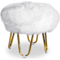 Neuerraum Luxury Lambskin Sheepskin Stool Extra Soft on Golden Base Elegant