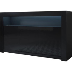 Mb Muebles Bonitos Modern Aker Bufete Platums 155 x augstums 91,5 x dziļums 37 cm Melns glancēts melamīns ar spīdumu