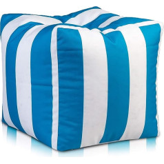 Ecopuf Cube Modern DG24 taburete 100% ūdensnecaurlaidīgs poliestera audums Fancy Stripe Design Kāju balsts izmantošanai ārpus telpām un iekštelpās Fantasy Stripe Light Blue