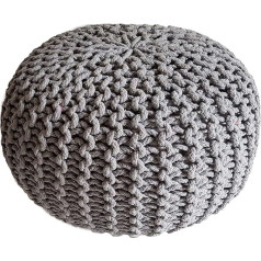 Kreatives Wohnen KRW005535-000000-0000HG Pufs Diametrs 45 cm Chunky Knit Look Pufs Trikotāžas grīdas spilvens Augstums 30 cm Gaiši pelēks trikotāžas taburete