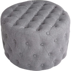 CLP Medan Fabric Stool I Round Upholstered Stool I Quilted Stool with Decorative Buttons I Padded, Colour: Light Grey