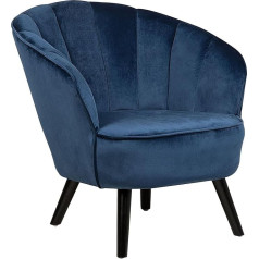 Beliani Galmour Dala krēsls Samta auduma zils Shell forma ar koka kājām Tumši brūns Retro