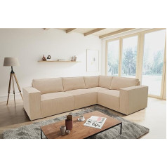 Domo. Collection Domo Collection Portland Corner Sofa, L-Shape, Cord Sofa, Couch Corner, Corner Sofa, 277 x 197 x 84 cm, Cream