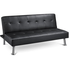 Yaheetech 3 vietų sofa lova Sulankstoma sofa lova su miego funkcija Dirbtinė oda Juoda