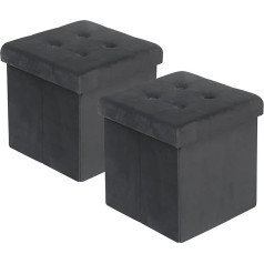 Woltu Set of 2 Foldable Stools, Cube Seat with Storage Space, Bench, Chests, Storage Box, Removable Lid, Padded Velvet Seat, 37.5 x 37.5 x 38 cm (L x W x H), Grey