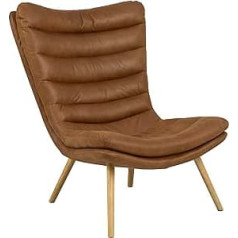 Ac Design Furniture Grady Lounge Chair in Brown, Upholstered Chair in Leather Look and Wooden Legs, Wing Chair in Modern Scandinavian Retro Style for Living Room, Bedroom, Office