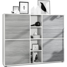 Vladon Cuba V3 Highboard Matt White / Avola Anthracite - moderns bufete ar 12 nodalījumiem (130,5 x 105,5 x 35,5 cm)