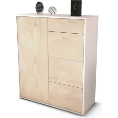 Stil.zeit Lelia highboard, matēts balts korpuss, ciedra koka dizaina priekšpuse (92x108x35cm), push-to-open tehnoloģija un gludas sliedes.