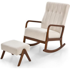 Homasis Šūpuļkrēsls ar osmanu, šūpuļkrēsla komplekts ar roku balstiem un masīvkoka rāmi un polsterētu spilvenu, krēsls līdz 150 kg, atzveltnes krēsls guļamistabai, viesistabai, 97 x 65 x 104 cm